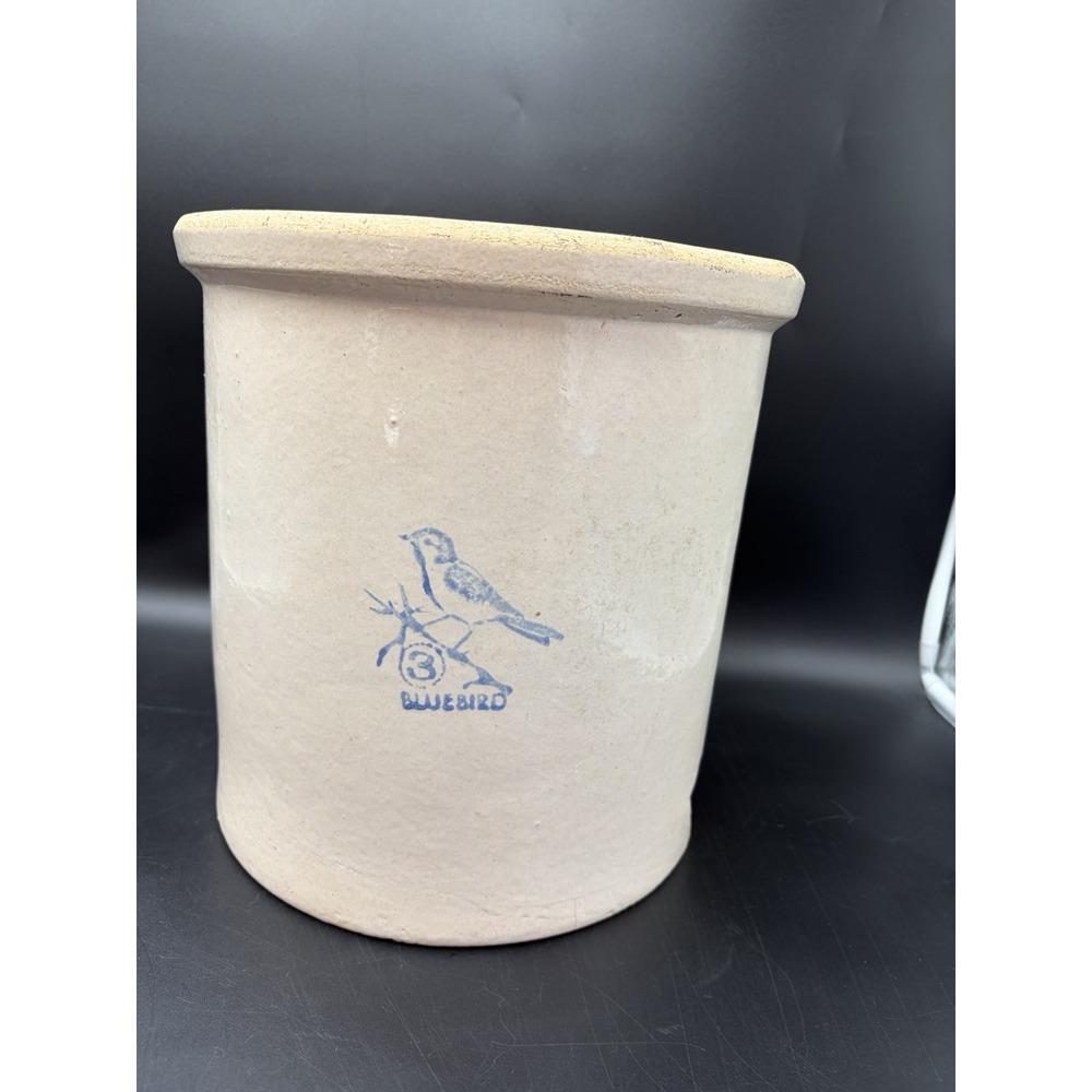 Vintage Bluebird 3 Gallon Stoneware Crock Cobalt Bird On Branch Logo